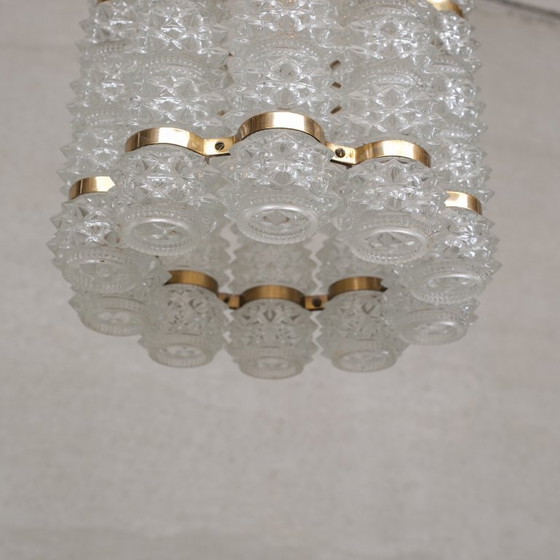 Image 1 of Swedish Mid-Century Brass and Glass Chandelier by Orrefors for Tyringe
