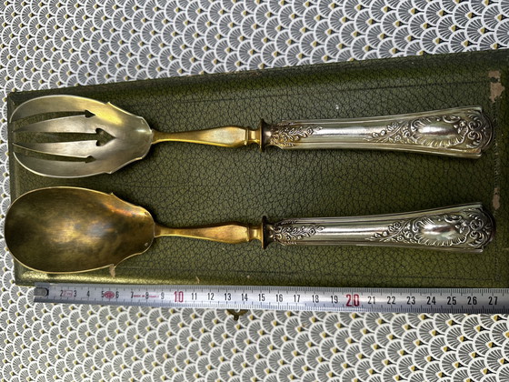Image 1 of Posate da insalata in argento e dorate in stile Art Nouveau