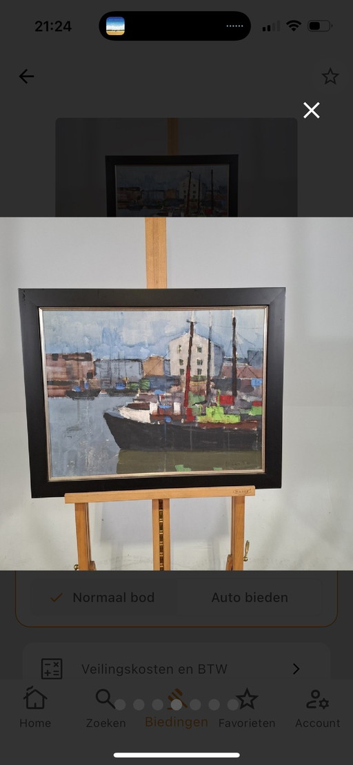 C.D. Ven. Haven IJmuiden. Beautiful original framed painting 52x65 cm, 1965