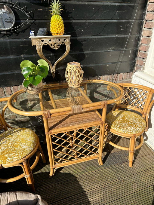 Ensemble bistrot vintage en rotin