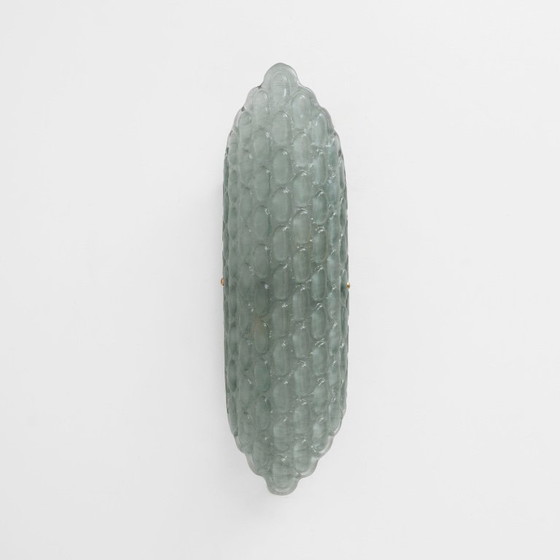 Image 1 of Pair of Aqua Green Murano Glass Wall Sconces with Textured Relief