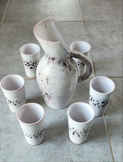 Orangeade-Service aus glasiertem Steinzeug 60er Jahre