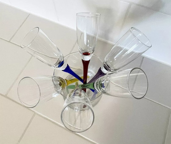 Image 1 of Service neuf Vintage de 6 flûtes à champagne en verre 