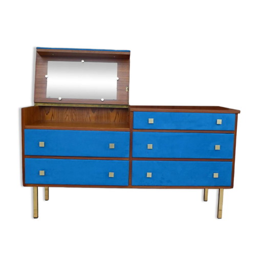 Kommode/Schminktisch aus Teak und Wildleder, 1950