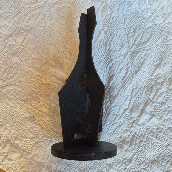 Black Metal Abstract Sculpture – Brutalist Style – 39 Cm (photo 5 of 9)