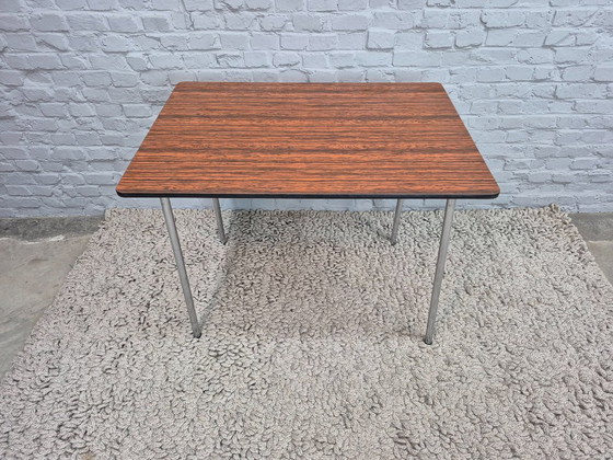 Image 1 of Vintage Design Rectangle Formica Kitchen Table with Woodlook Top and Chrome Legs – The Netherlands, 1960s