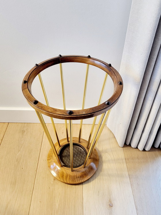 Image 1 of Umbrella Tray, Wood with Brass Finish, Supposedly Years 1950s