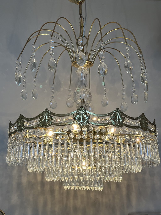 Bolso de cristal vintage XL, candelabro, colgantes de punta de cristal francés