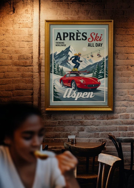 Après Ski All Day Aspen Poster, Papier, Rot, Retro (Foto 3 von 5)