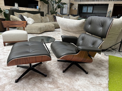 Nwe Vitra Eames Lounge Chair + Ottoman Palisander Brown Premium Leather 2026 – draaistoelen, Aluminium, Wood