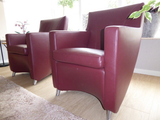 2 armchairs Leolux Dolcinea red leather