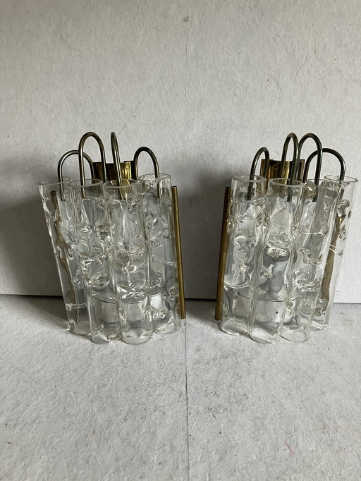 Vintage wandlampen set van Doria Leuchten met ijsglas buizen