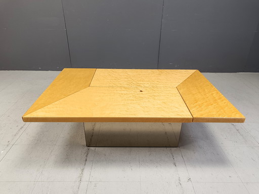 Vintage Ash Wood Hidden Bar Coffee Table By Paul Michel, 1970S 