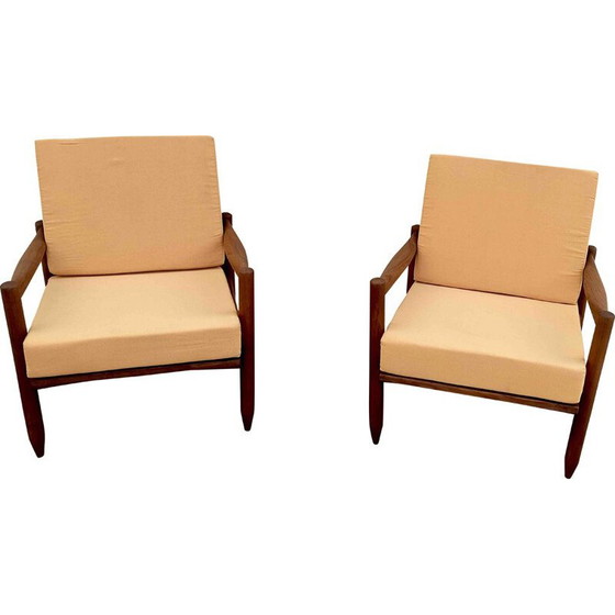 Image 1 of Paar Scandinavische vintage fauteuils in massief teakhout, 1950-1960