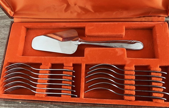 Image 1 of Ecrin2 di 12 forchette e 1 cucchiaio da dessert in acciaio inossidabile degli argentieri Devouge Dupont