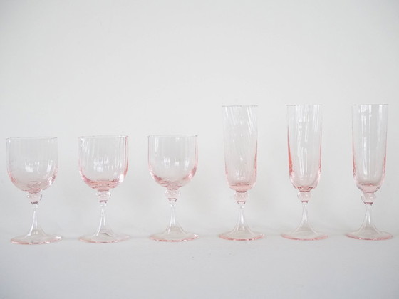 Image 1 of Set roze glazen, Frans design, jaren 70, gemaakt in Frankrijk.
