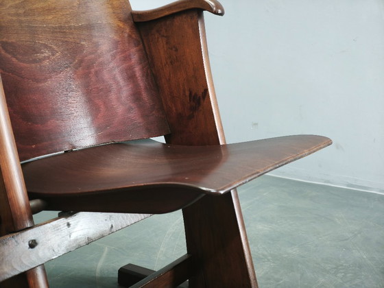 Image 1 of Zeldzame Tsjechoslowaakse bioscoopbank met drie zitplaatsen uit de jaren 1920, in Thonet-stijl.