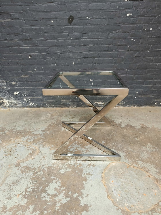 Tavolo quadrato danese dal design postmoderno in cromo e vetro, nello stile di Gebra. – Tavolini, Glass (photo 15 of 15)