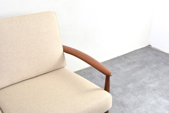 Image 1 of Deense teakhouten en wollen sofa uit het midden van de 20e eeuw, ontworpen door Grete Jalk voor France & Søn, jaren 60.