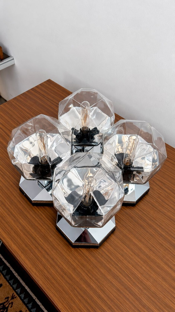 Lot of 11 Motoko Ishii Staff Leuchten Table lamps, Glass, Plastic, Silver (photo 2 of 10)