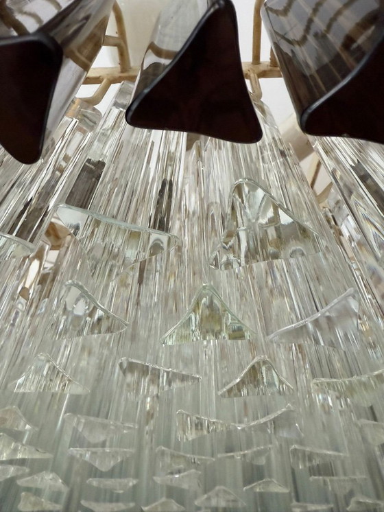 Image 1 of Weelderige kroonluchter van Paolo Venini voor Vivarini, Muranoglas/Prismaglas, Italië, jaren 70, op maat gemaakt