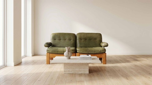 Vintage "FJELMAR" modular sofa, teak and leather, Mid-Century Danish