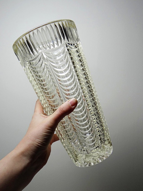 Image 1 of Grande vaso italiano in vetro stampato, con decorazioni a drappeggio, vintage anni '60.