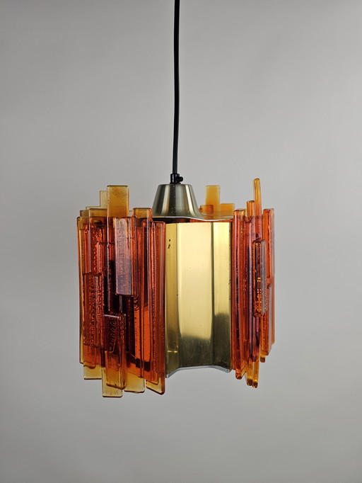 Lampada a sospensione Claus Bolby in ottone e plastica, danese anni '70
