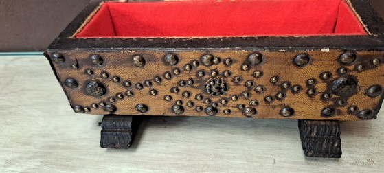 Antique handcrafted jewelry box, Decorative Objects, Leather, Wood, Brown (photo 3 of 8)