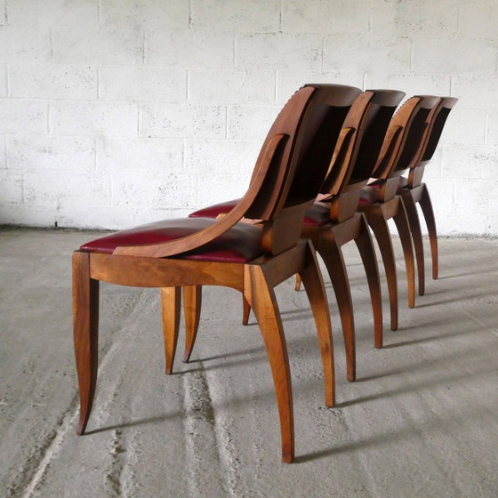 Chaises Art Déco en noyer, 1930, ensemble de 4 – Chaises de salle à manger, Art Deco (photo 3 of 6)