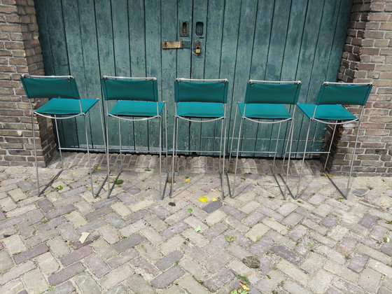 Image 1 of 3x Vintage leather bar stools - style Giandomenico Belotti for Alias