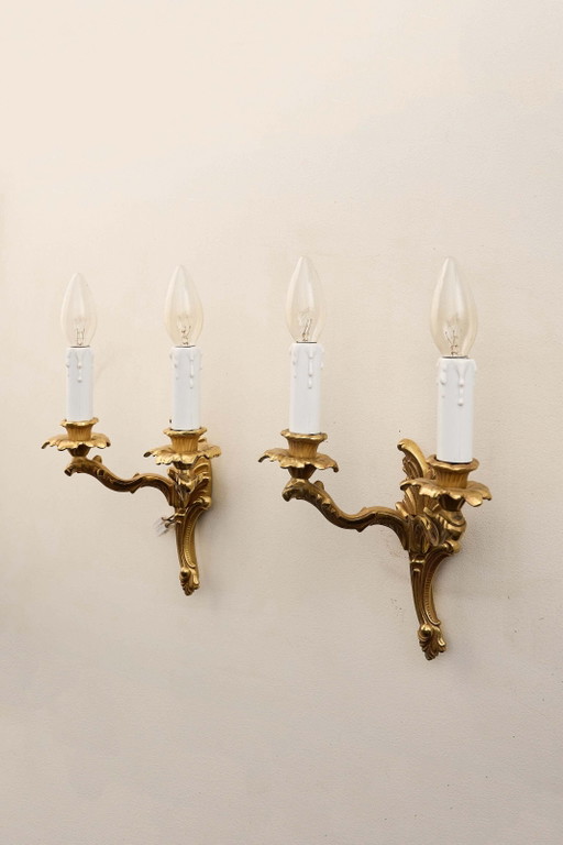 Paire d'Appliques Murales en Laiton Style Louis XV