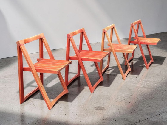 Set van 4 vintage ‘Trieste’ klapstoelen – Aldo Jacober voor Bazzani, jaren 60 retro oranje – Wood (photo 3 of 11)