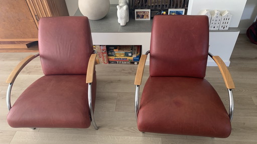 Lot de 2 Fauteuils Lotus Original Gelderland 5470 – Jan des Bouvrie – Cuir Bordeaux Rare