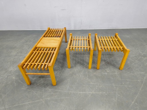 Set di tre supporti per piante in legno, stile metà secolo, Cecoslovacchia anni '70