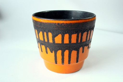 Excepcional maceta de cerámica Fat Lava - naranja/negro - vintage