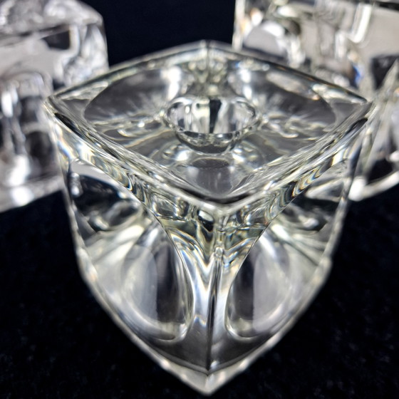 3x Candelabri vintage in vetro a cubo Sklo Union Rudolf Jurnikl – Portacandele, Glass (photo 9 of 10)