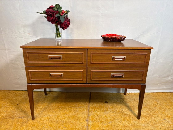 Image 1 of Mid-Century Retro Vintage Sideboard by Europa Furniture 1960  Four Drawers • Solid Legs • Compact & Stylish Storage  A stylish m