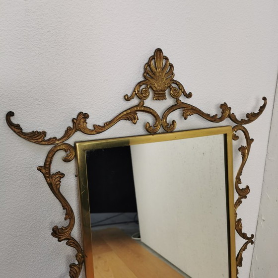 Image 1 of Vintage goudkleurige messing spiegel kuifspiegel schouwspiegel