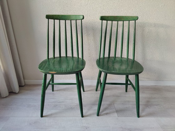 Image 1 of Two green slatted chairs - made by Tacke K. G.