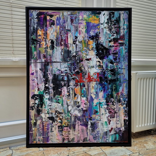 Frances Eckhardt - peinture abstraite colorée 60x80 encadrée
