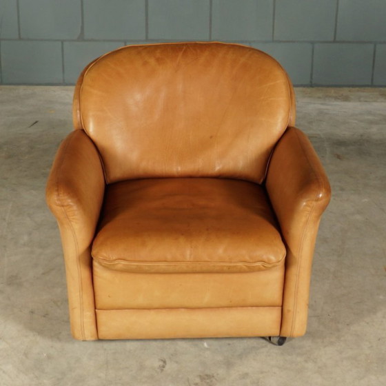 Image 1 of Fauteuil vintage en cuir avec repose-pieds – Hans Kaufeld – années 1970