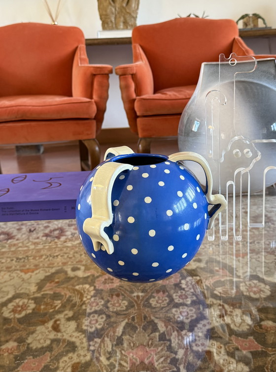 Image 1 of Art Deco blue ceramic vase, Rometti, Umbertide Italy 1930s