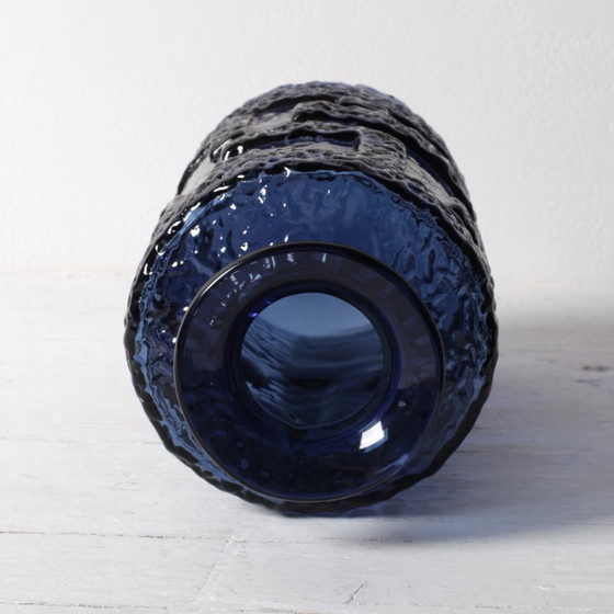 Deep Cobalt Blue Mid-Century Pressed Glass Vase "Cobolt" by Göte Augustsson / Ruda Glasbruk / Sweden / 1970s (photo 4 of 8)
