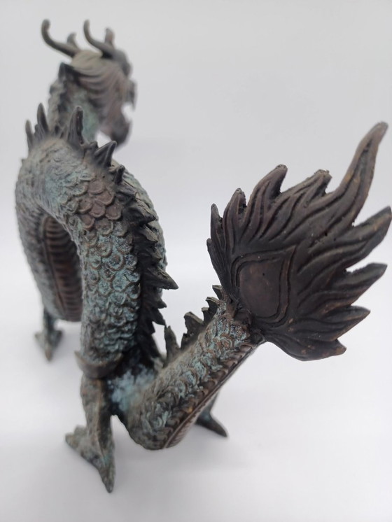 Image 1 of Paire de sculptures Dragons antique en bronze