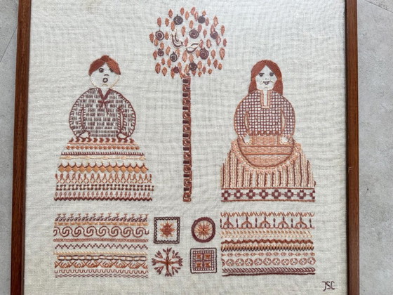 1x Vintage Scandinavian Embroidery Artwork – Textile, Wood (photo 3 of 7)