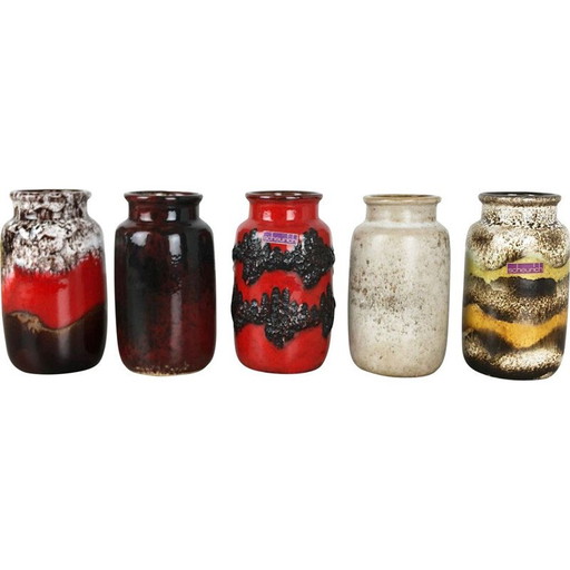 Ensemble de 5 vases vintage en céramique de lave grasse de Scheurich, Allemagne 1970