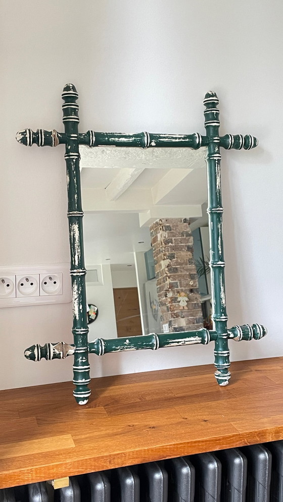 Image 1 of Specchio antico chiamato bambù patinato vintage Francia