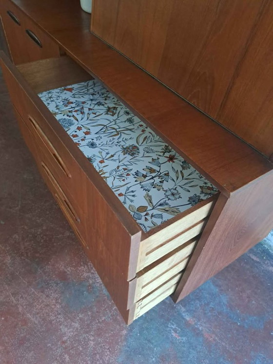 English Jentique Teak High Board with Bar/Display Cabinet Space, Wood, Glass, Brown, Mid Century Modern (photo 6 of 6)
