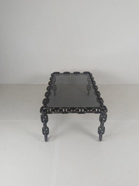 Image 1 of Vintage Brutalist Zwart IJzeren Ketting Salontafel met Origi